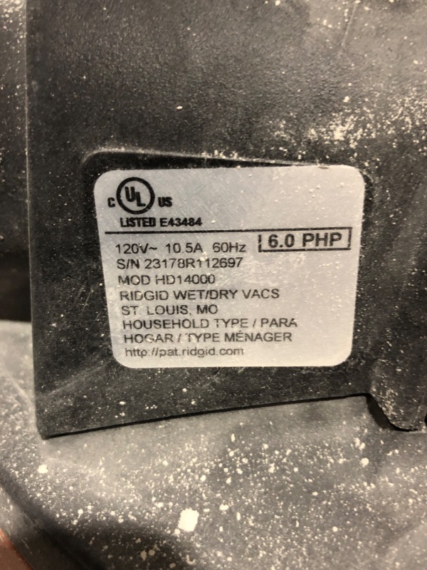Photo 5 of * item used * see images for tear and wear *
14 Gal. 6.0-Peak HP NXT Wet Dry Vac