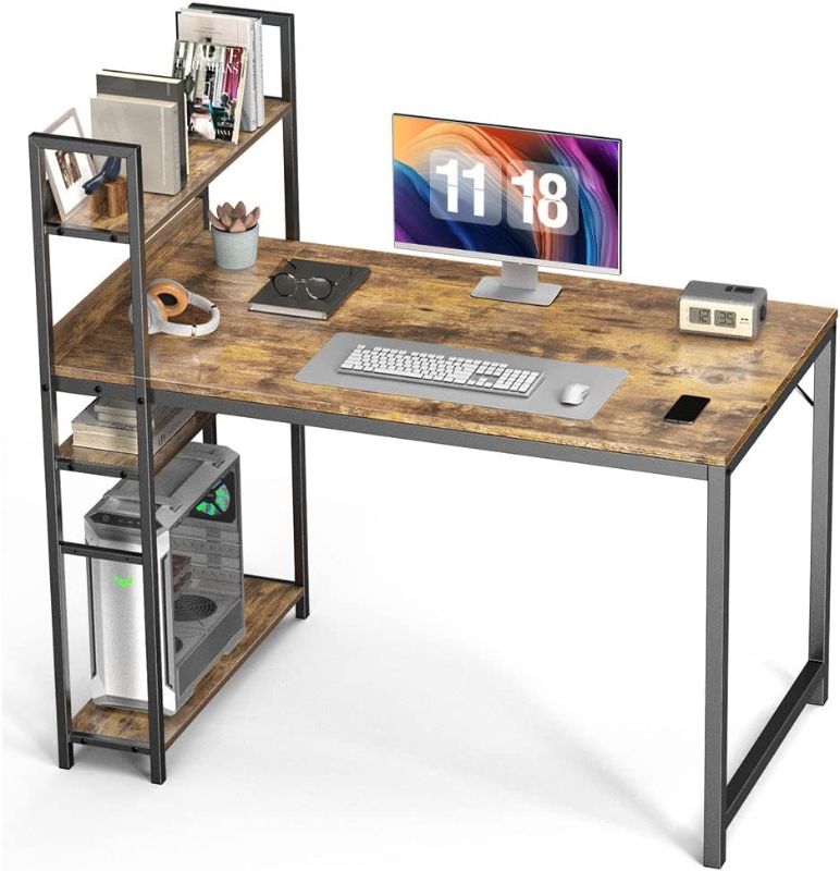 Photo 1 of Desk Computer Desk with Shelves, Home Office Desks Table 47 Inch PC Desk Bedroom Desk Work Desk Study Desk Wood Desk with Storage Removable Middle Shelf for Dorm, Student, Gaming
