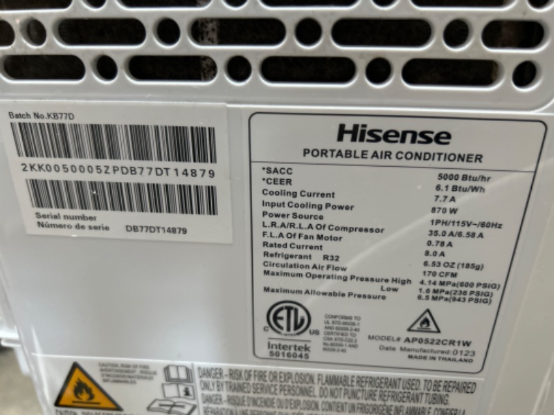 Photo 3 of Hisense 5000-BTU DOE (115-Volt) White Vented Portable Air Conditioner with Remote Cools 150-sq ft
