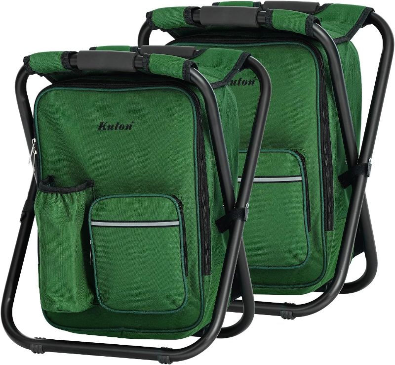 Photo 1 of KUTON Backpack Cooler Chair, 2 Pack Folding Camping Fishing Stool 3-in-1 Portable Backpack Seat, Lightweight for Outdoor Picnic, Green
