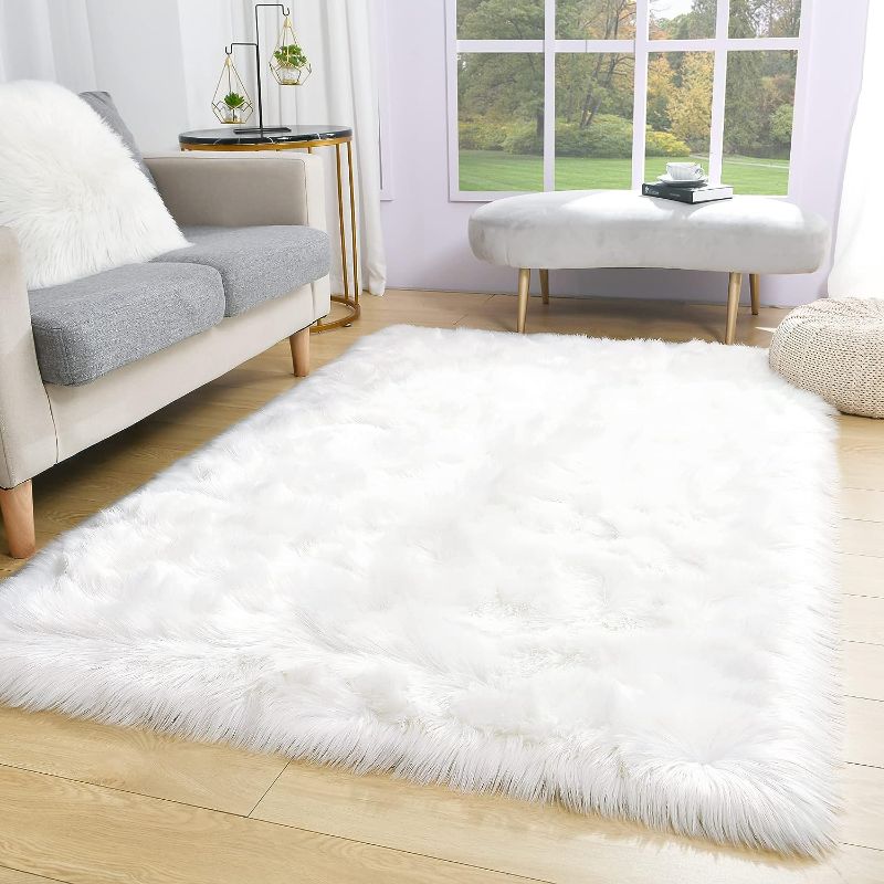 Photo 1 of 5X7 White Faux Fur Rug,Luxury Fluffy Rugs for Bedroom