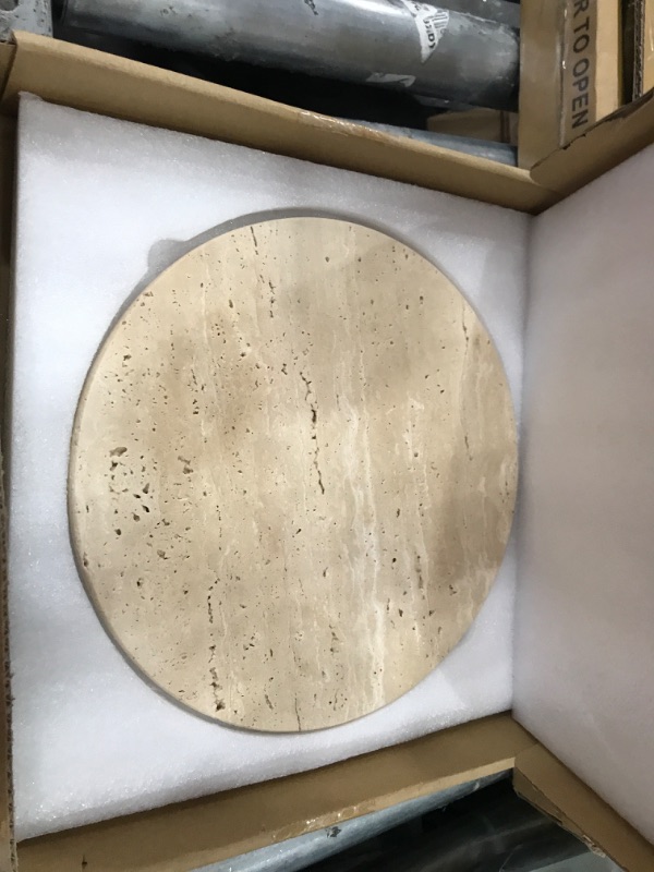 Photo 2 of StonePlus Natural Round Marble Tray Smooth Pastry Board for Desserts, Cheese, Coffee, Matte on Both Sides (Beige Travertine)