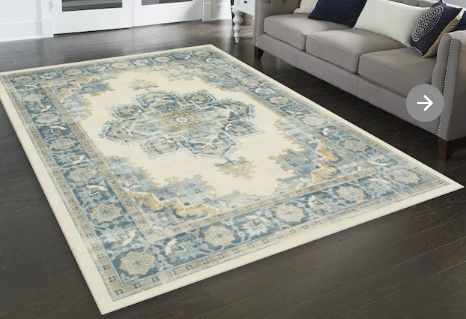 Photo 1 of allen + roth with STAINMASTER Avery Blue 8 x 10 Blue Indoor Medallion Area Rug
