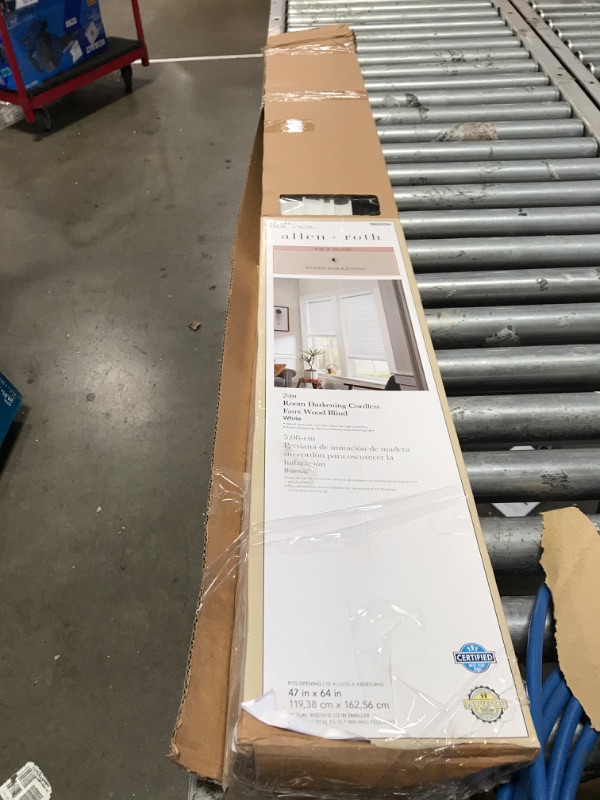 Photo 1 of allen + roth Trim at Home 2-in Slat Width 46-in x 48-in Cordless White Faux Wood Room Darkening Horizontal Blinds

