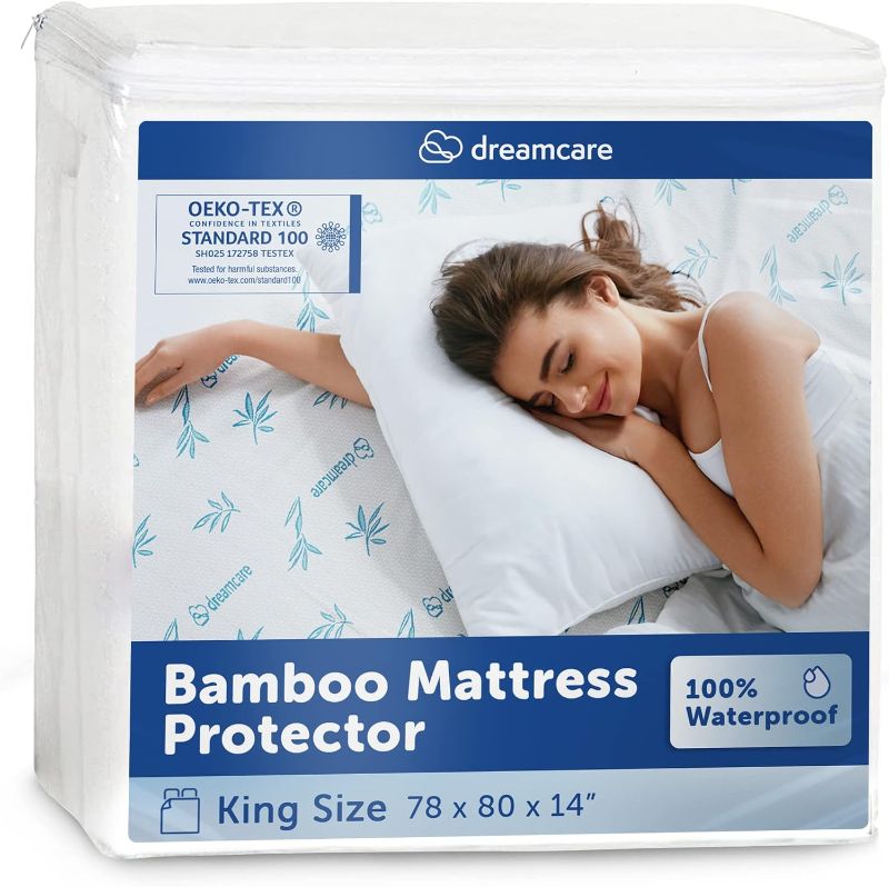 Photo 1 of 100% Waterproof Mattress Protector - King Mattress Protector - Bamboo Mattress Protector - Bed Bug Mattress Cover - Zippered Mattress Protector - Hypoallergenic Mattress Encasement (King, 78x80)
