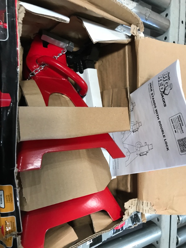 Photo 2 of BIG RED T43002A Torin Steel Jack Stands: Double Locking, 3 Ton (6,000 lb) Capacity, Red, 1 Pair 3 Ton Double Locking