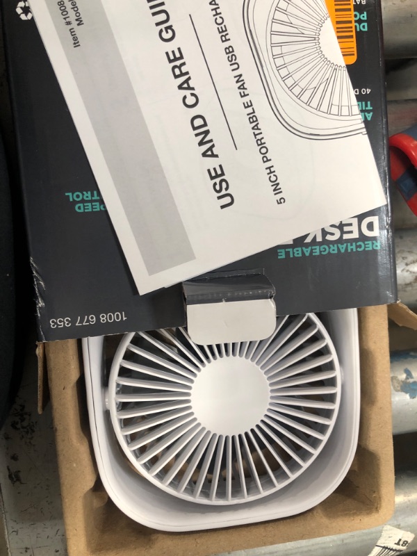 Photo 2 of 5 in. 3 Speed Rechargeable Personal Desk Fan
