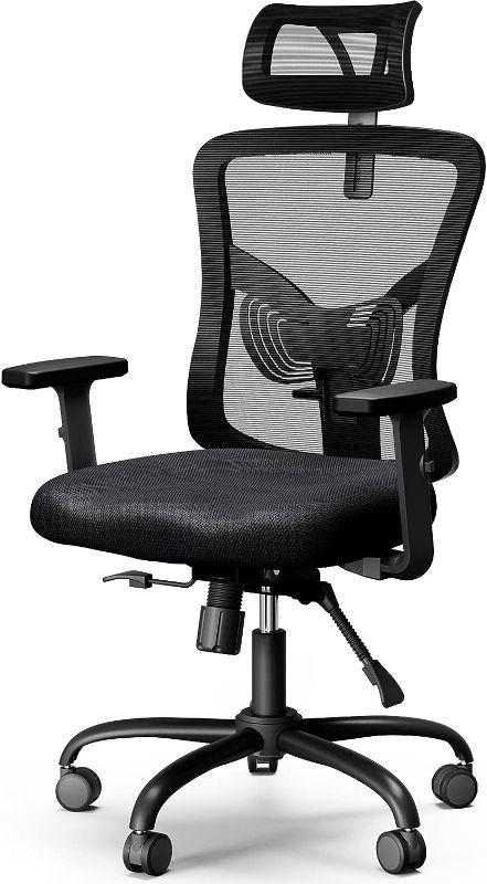 Photo 1 of Office Chair, Desk Chair with 2'' Adjustable Lumbar Support, Headrest, 2D Armrest, Ergonomic Office Chair Backrest 135° Freely Locking and Rocking, Computer Chair for Home Office