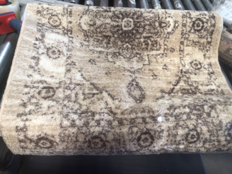 Photo 1 of 2'6X6' BEIGE / BROWN AREA RUNNER RUG 