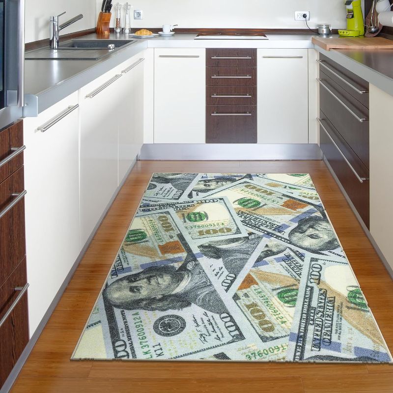 Photo 1 of 2'8 x 6' NON SLIP  Machine Washable $100 Bill Design Non-Slip Rubberback 3x5 Modern Area Rug for Hallway, Kitchen, Bedroom