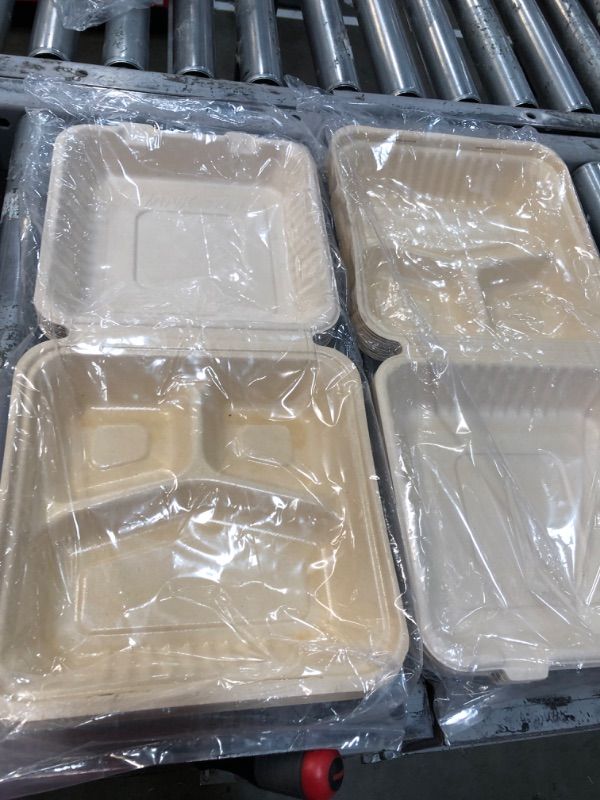 Photo 2 of 2pcks of Perfect Stix 100% Compostable Take Out Food Containers. 3 Compartment 9 x 9 Heavy-Duty Quality Disposable Bagasse, Eco-Friendly Biodegradable Made of Sugar Cane Fibers.Natural.Pack of 16 Count.