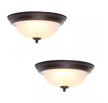 Photo 1 of 11 in. Oil Rubbed Bronze LED Flush Mount (2-Pack)
