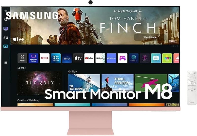 Photo 1 of SAMSUNG M8 Series 32-Inch 4K UHD Smart Monitor & Streaming TV with Slim-fit Webcam for PC-Less Experience, Netflix, HBO, Prime VOD, & More, Apple Airplay, WiFi, BT, Built-in Speakers, 2022, Pink
