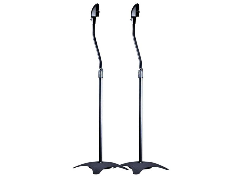 Photo 2 of Monoprice Satellite Speaker Floor Stands - Black (Pair) Supports Up to 5 Lbs. Each, Height Adjustable (26.8 to 43.3 Inches) Black Floor Stand