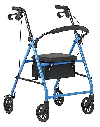 Photo 1 of *USED* Scratches*  Medline Mobility Lightweight Folding Steel Rollator Walker with 6-inch Wheels, Adjustable Seat and Arms, Light Blue
