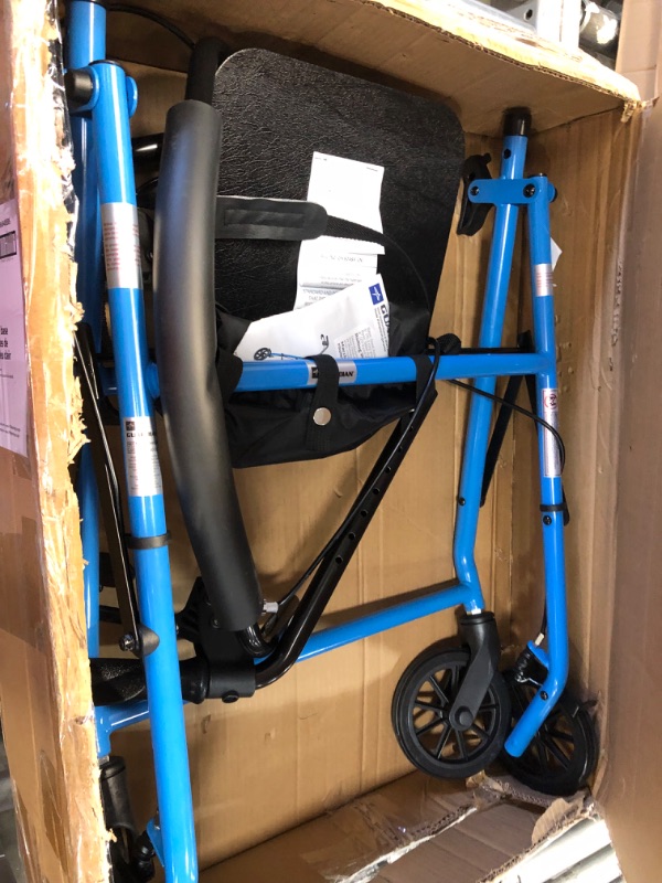 Photo 1 of *USED* Scratches*  Medline Mobility Lightweight Folding Steel Rollator Walker with 6-inch Wheels, Adjustable Seat and Arms, Light Blue
