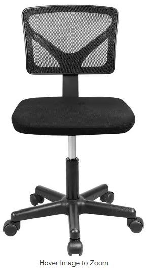 Photo 1 of Black Armless Office Chair Breathable Mesh Covering Silent Swiveling Casters Low Back Support for Computer Tasks

