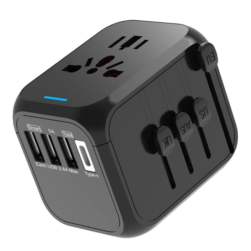 Photo 1 of CHEANDEUL European Travel Plug Adapter All in One International Plug Adapter High Speed 3 USB 2.4A & 1 Type-C 3.0A, Universal Travel Adapter Worldwide AC Outlet Converter for US EU UK AUS Black