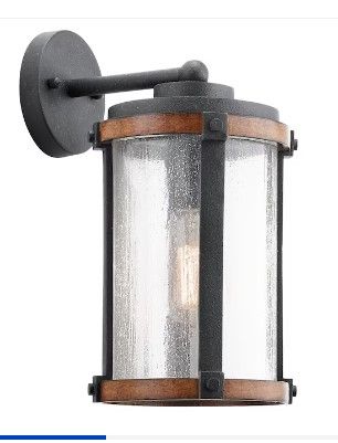 Photo 1 of 2pck sof Kichler Barrington 1-Light 13-in Distressed Black and Wood Tone Outdoor Wall Light