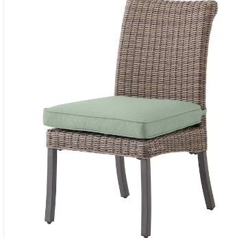 Photo 1 of allen + roth Isla Park Set of 4 Woven Brown Steel Frame Stationary Dining Chair(s) with Green Cushioned Seat