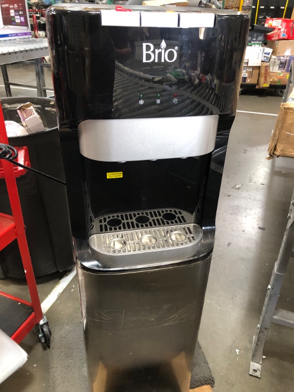 Photo 2 of Brio CLBL420V2 Bottom Loading Water Cooler Dispenser for 3 & 5 Gallon Bottles - 3 Temperatures with Hot, Room & Cold Spouts, Child Safety Lock, LED Display with Empty Bottle Alert, Stainless Steel