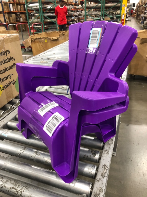 Photo 2 of American Plastic Toys Kids’ Adirondack (Pack of 2), Outdoor, Indoor, Beach, Backyard, Lawn, Stackable Lightweight, Portable, Wide Armrests, Comfortable Lounge Chairs for Children, Purple (2pk)