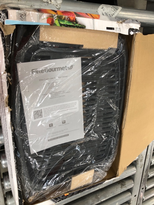 Photo 1 of Elite Gourmet EGL-3450 Smokeless Electric Tabletop Grill Nonstick, 5-Serving, Dishwasher Safe Removable Grilling Plate, Grill Indoor, , Adjustable Temperature, 13", Black