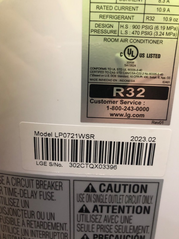 Photo 4 of LG 7,000 BTU (DOE) / 10,000 BTU (ASHRAE) Portable Air Conditioner, Cools 300 Sq.Ft. (12' x 25' room size), Quiet Operation, LCD Remote, Window Installation Kit Included, 115V, LP0721WSR Up to 350 Sq. Ft. Cool Only