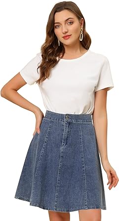 Photo 1 of Allegra K Women's High Waisted A-Line Flared Casual Denim Skirt