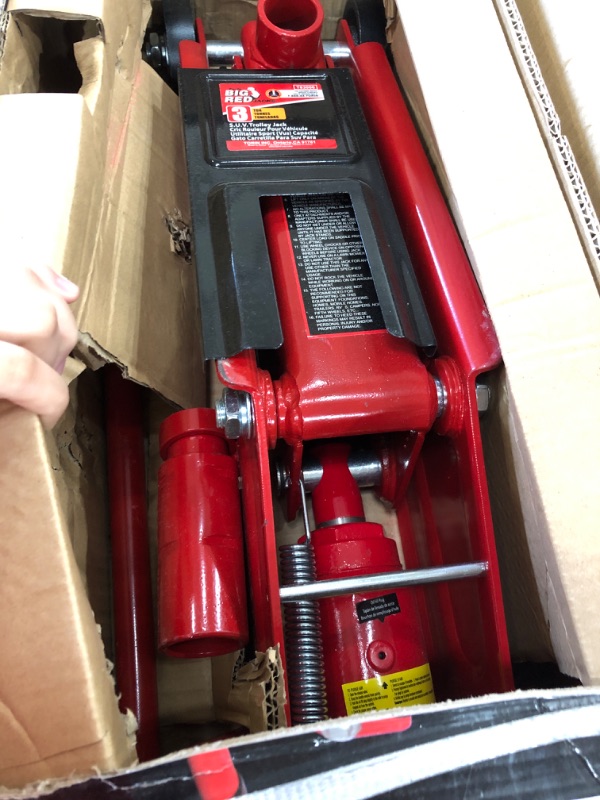 Photo 2 of BIG RED TAM83006 Torin Hydraulic Trolley Service/Floor Jack with Extra Saddle (Fits: SUVs and Extended Height Trucks), 3 Ton (6,000 lb) Capacity, Red 3 Ton with Saddle Adapter