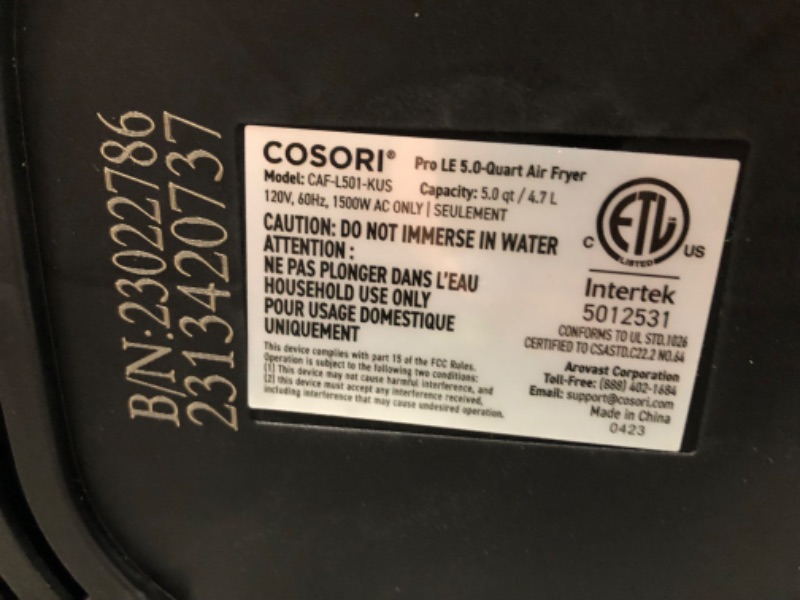 Photo 3 of COSORI Smart Air Fryer 5 QT Compact 9-in-1 Oven Preheat 450°F Max Dishwasher-Safe Dark Gray
