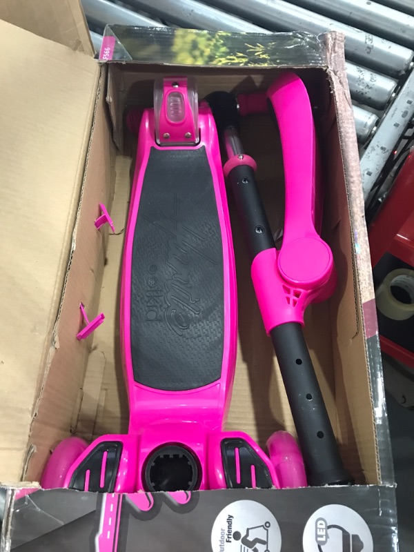 Photo 2 of 3 Wheeled Scooter for Kids - Stand & Cruise Child/Toddlers Toy Folding Kick Scooters w/Adjustable Height, Anti-Slip Deck, Flashing Wheel Lights, for Boys/Girls 2-12 Year Old - Hurtle Pink