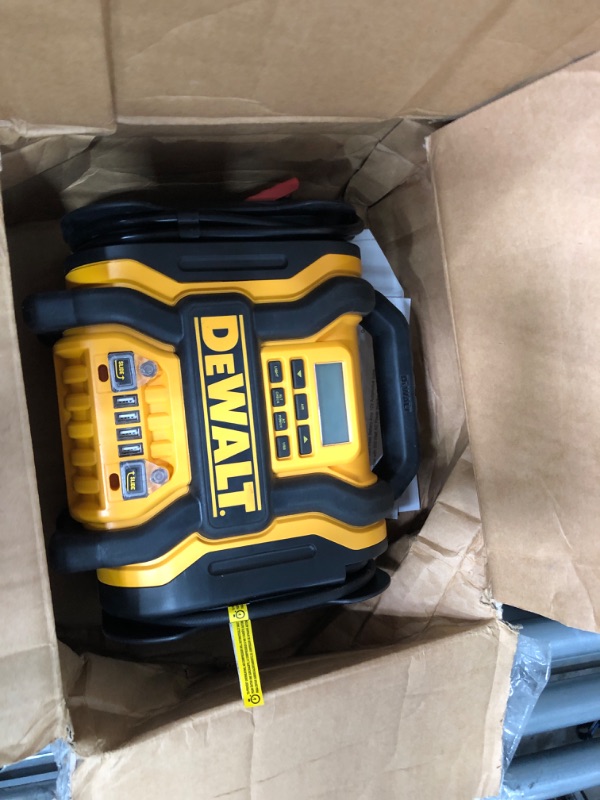 Photo 2 of DEWALT DXAEPS14 1600 Peak Battery Amp 12V Automotive Jump Starter/Power Station with 500 Watt AC Power Inverter, 120 PSI Digital Compressor, and USB Power , Yellow
