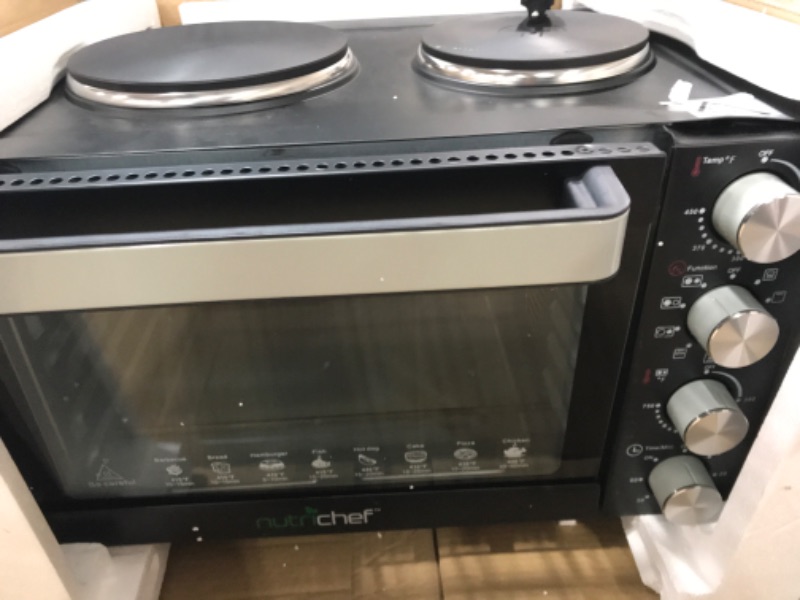 Photo 2 of 30 Quarts Kitchen Convection Oven - 1400 Watt Countertop Turbo, Rotisserie Roaster Cooker with Grill, Griddle Top Rack, Dual Hot Plates, Toaster, Baking Tray, Skewers and Handles - NutriChef PKRTO28