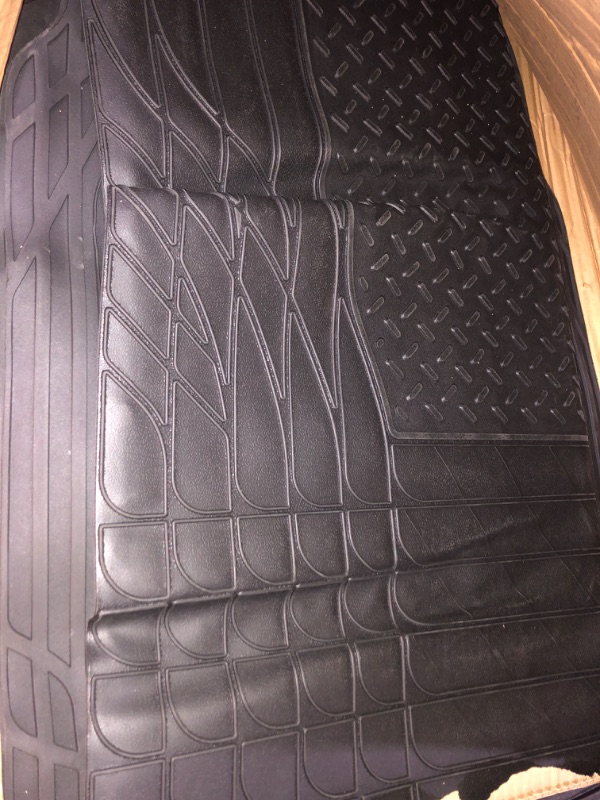 Photo 1 of Amazon Basics 4-Piece All-Weather Protection Heavy Duty Rubber Floor Mats Set with Cargo Liner for Cars, SUVs, and Trucks?Black,Universal Trim to Fit Black Thick Heavy Duty Rubber 4-Piece