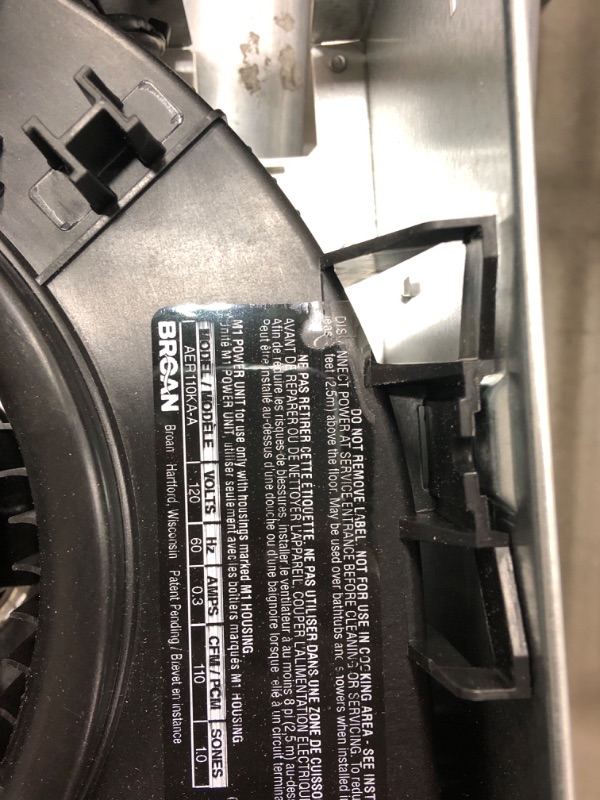 Photo 3 of *PARTS ONLY//UNABLE TO TEST** Broan-NuTone AER110KA Ventilation Fan with Infinitely Adjustable Speed Control Switch and Roomside Installation, 110 CFM