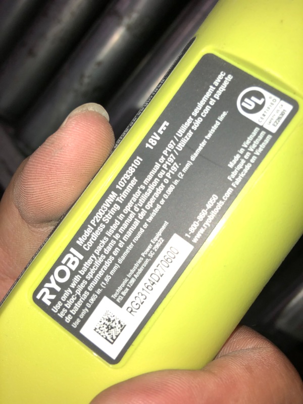 Photo 3 of *MISSING BATTERY//UNABLE TO TEST** RYOBI ONE+ 18-Volt Lithium-Ion Electric Cordless String Trimmer and Edger - 1.3 Ah Battery and Charger Included
