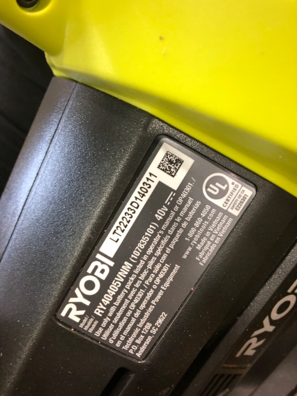 Photo 3 of *missing parts** RYOBI 40-Volt Lithium-Ion Cordless Battery Leaf Vacuum/Mulcher