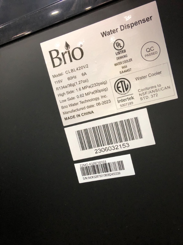 Photo 3 of **PARTS ONLY** Brio Bottom Loading Water Cooler Water Dispenser – Essential Series - 3 Temperature Settings - Hot, Cold & Cool Water - UL/Energy Star Approved