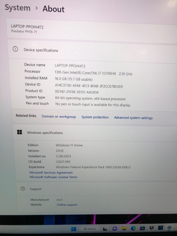 Photo 3 of Acer Predator Helios 16 Gaming Laptop | 13th Gen Intel Core i7-13700HX | NVIDIA GeForce RTX 4060 | 16" 2560 x 1600 165Hz G-SYNC Display | 16GB DDR5 | 1TB Gen 4 SSD | Killer Wi-Fi 6E | PH16-71-74UU
