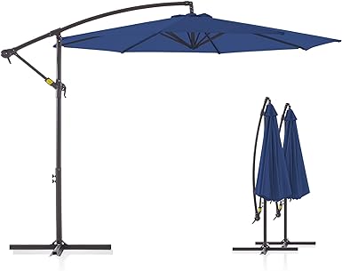 Photo 1 of  10 FT Patio Offset Umbrella Outdoor Cantilever Umbrella Hanging Umbrellas, Fade Resistant Crank & Cross Base
