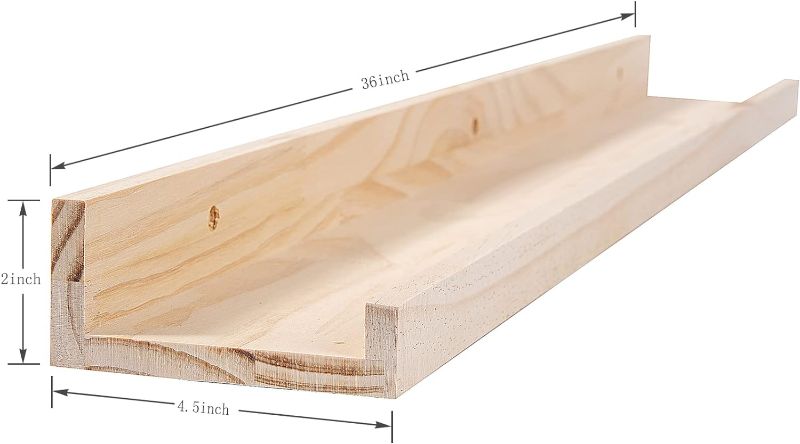 Photo 1 of 36 Inch Floating Shelves Natural Wood, Wall Mount Picture Ledge Wooden Wall Shelf 2 pk