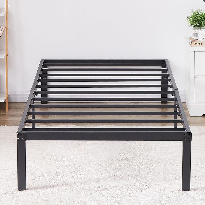 Photo 1 of 14 Inch Metal Platform Bed Frame,Heavy Duty Steel Slat/Noise Free&No Box Spring Needed/Easy Assembly Mattress Foundation, Twin Size (Black)