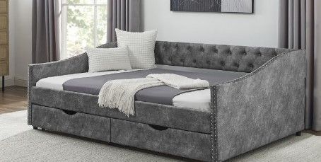 Photo 1 of *INCOMEPLETE BOX 1 OF SET*- Tensun Upholstered Twin Size Daybed with 2 Storage Drawers, Day Bed with Drawers for Bedroom Living Room,Wood Slat Support,No Spring Box Need,Gray
