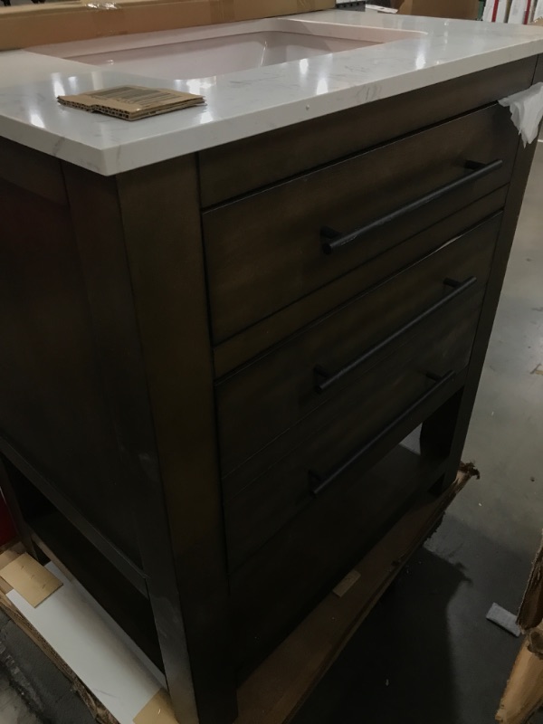 Photo 2 of allen + roth Kennilton 30-in Gray Oak Undermount Single Sink Bathroom Vanity with White Carrera Engineered Stone Top