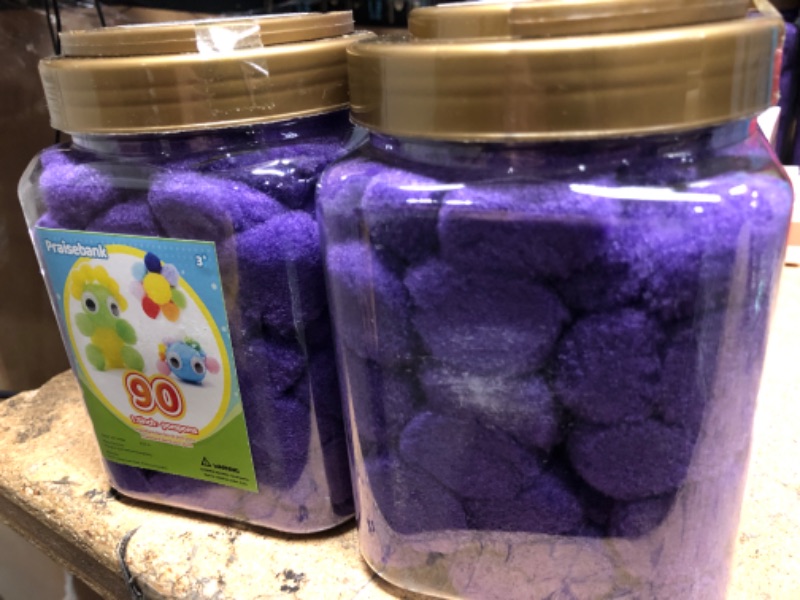 Photo 2 of **Set of 2** Praisebank Purple Pom poms, 90pcs, 1.5inch/4cm, Pom Poms for Arts and Crafts, Pom Pom Balls in jar,Pom Poms for Crafts. 1.5inch/4cm Purple