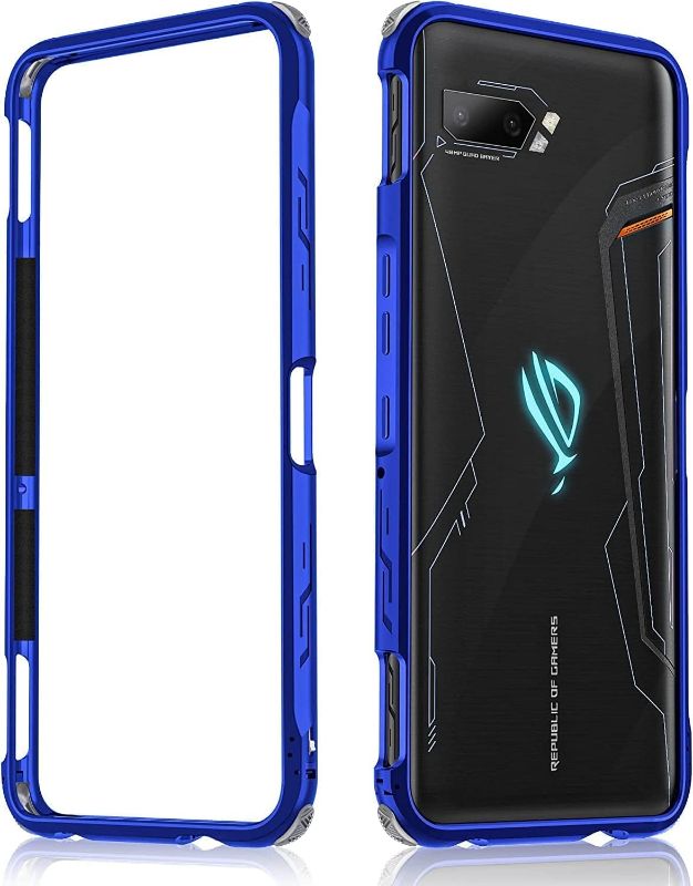 Photo 1 of Fanbiya Metal Case for ROG Phone 2 ZS660K, Aluminum Alloy Bumper Frame Luxury Ultra Slim Lightweight Design Lock Install Shockproof Protective Cover for ROG Phone 2, Blue 