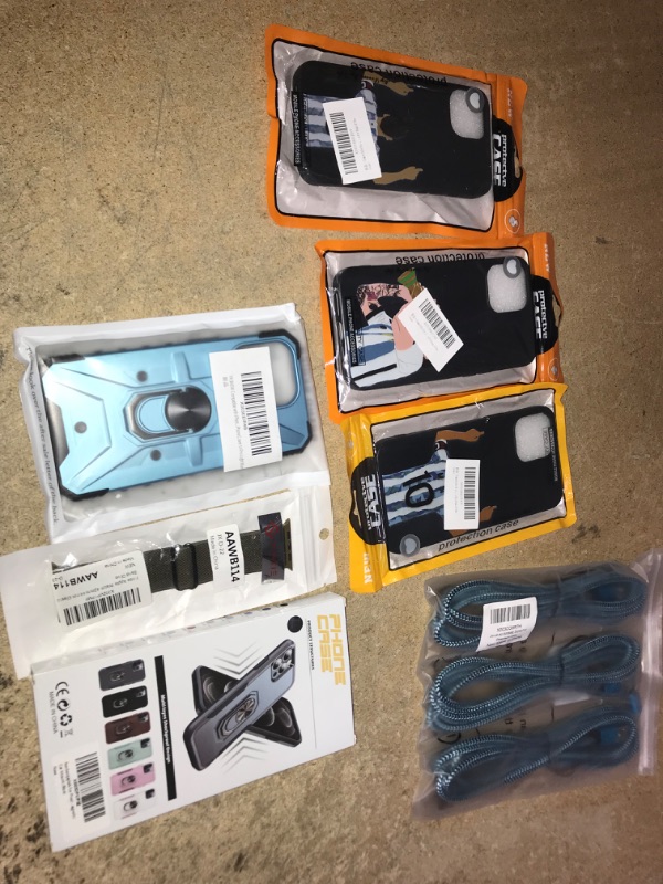 Photo 1 of (7 PC Tech Accessories Bundle) iPhone 12, 14 & Google Pixel Phone Cases & Android Chargers (not type-c) + smartwatch band, brown  