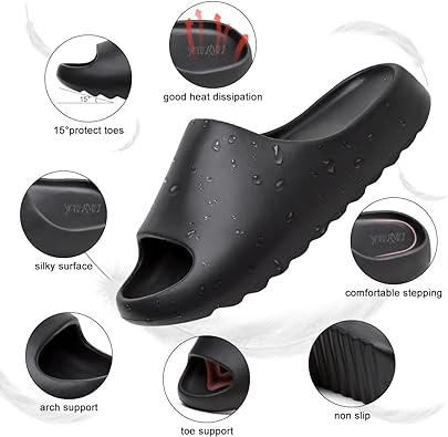 Photo 1 of Black Size 40-41 TOBVZOO Cloud Slides for Women, Men Pillow Slippers Thick Soft Platform Slide Shower Sandals Quick Drying, Non-Slip 