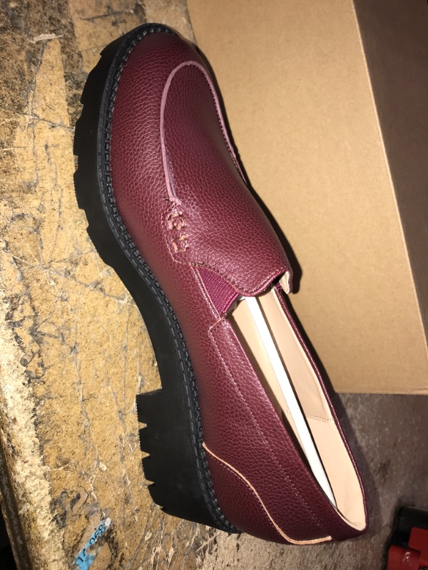 Photo 1 of Coutgo Burgundy Womens Chunky Loafers Slip-On Flat Oxford Shoes, Size 10 